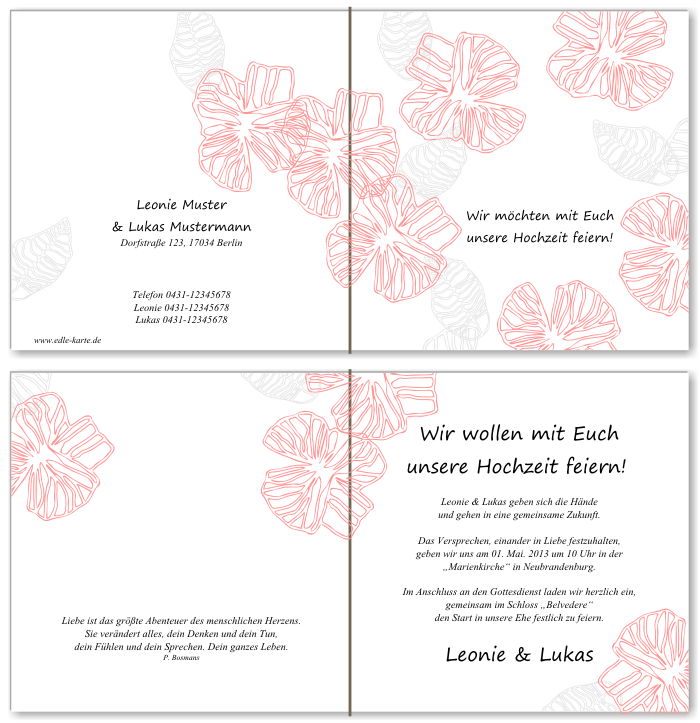  Einladungskarten Hochzeit, Hochzeitseinladungen, Hochzeitskarten, Einladungen für Hochzeit