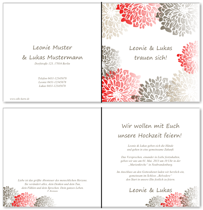  Einladungskarten Hochzeit, Hochzeitseinladungen, Hochzeitskarten, Einladungen für Hochzeit
