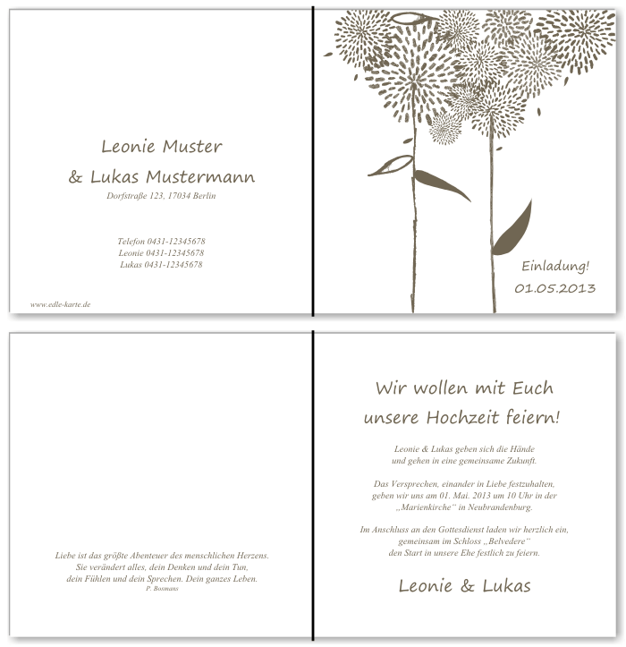  Einladungskarten Hochzeit, Hochzeitseinladungen, Hochzeitskarten, Einladungen für Hochzeit