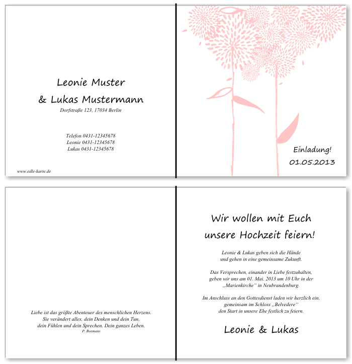  Einladungskarten Hochzeit, Hochzeitseinladungen, Hochzeitskarten, Einladungen für Hochzeit
