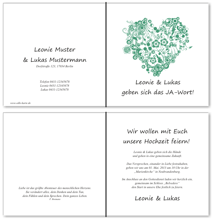 Einladungskarten Hochzeit, Hochzeitseinladungen, Hochzeitskarten, Einladungen für Hochzeit