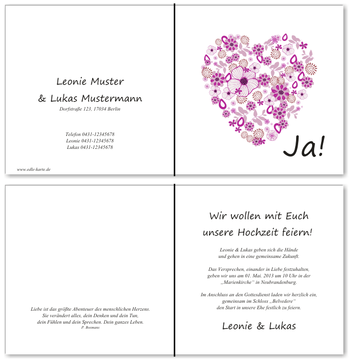  Einladungskarten Hochzeit, Hochzeitseinladungen, Hochzeitskarten, Einladungen für Hochzeit