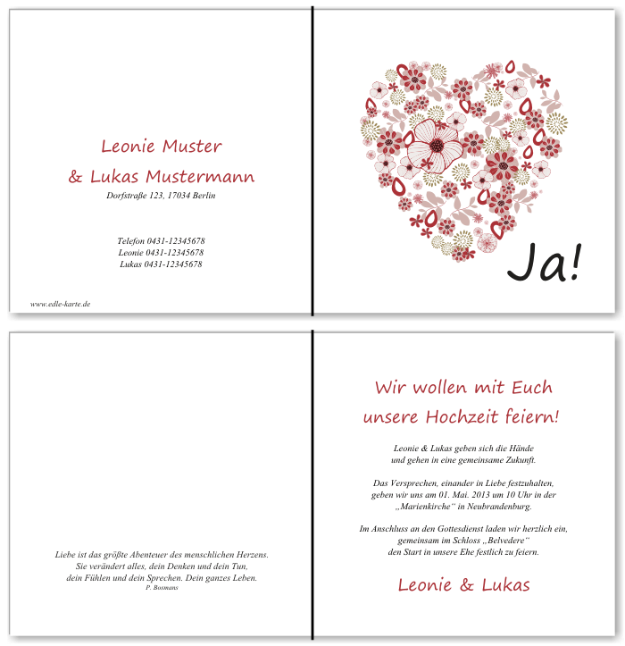  Einladungskarten Hochzeit, Hochzeitseinladungen, Hochzeitskarten, Einladungen für Hochzeit