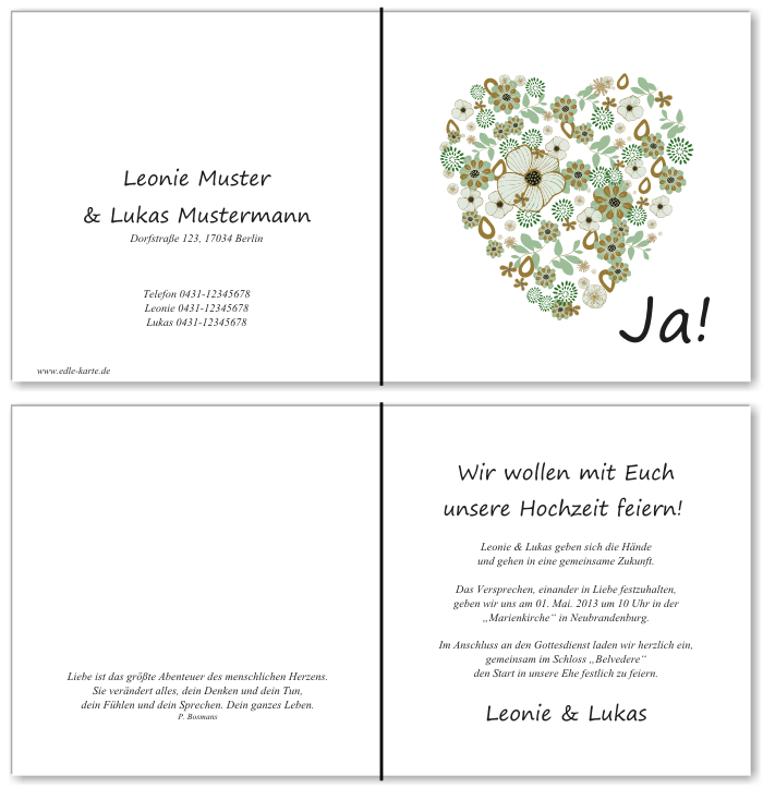  Einladungskarten Hochzeit, Hochzeitseinladungen, Hochzeitskarten, Einladungen für Hochzeit