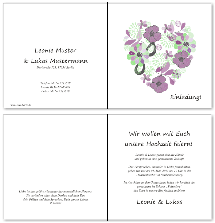  Einladungskarten Hochzeit, Hochzeitseinladungen, Hochzeitskarten, Einladungen für Hochzeit