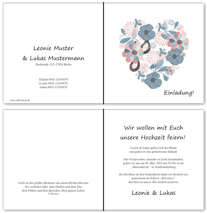  Einladungskarten Hochzeit, Hochzeitseinladungen, Hochzeitskarten, Einladungen für Hochzeit