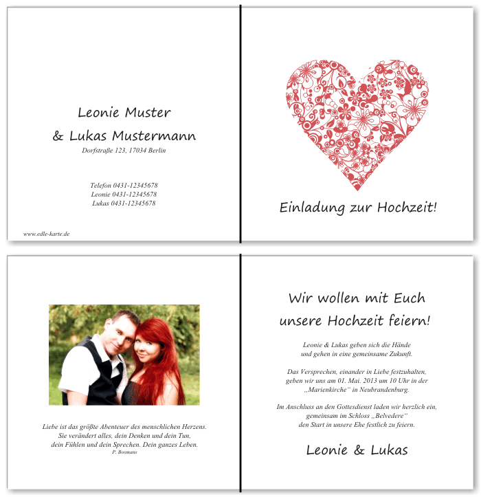  Einladungskarten Hochzeit, Hochzeitseinladungen, Hochzeitskarten, Einladungen für Hochzeit