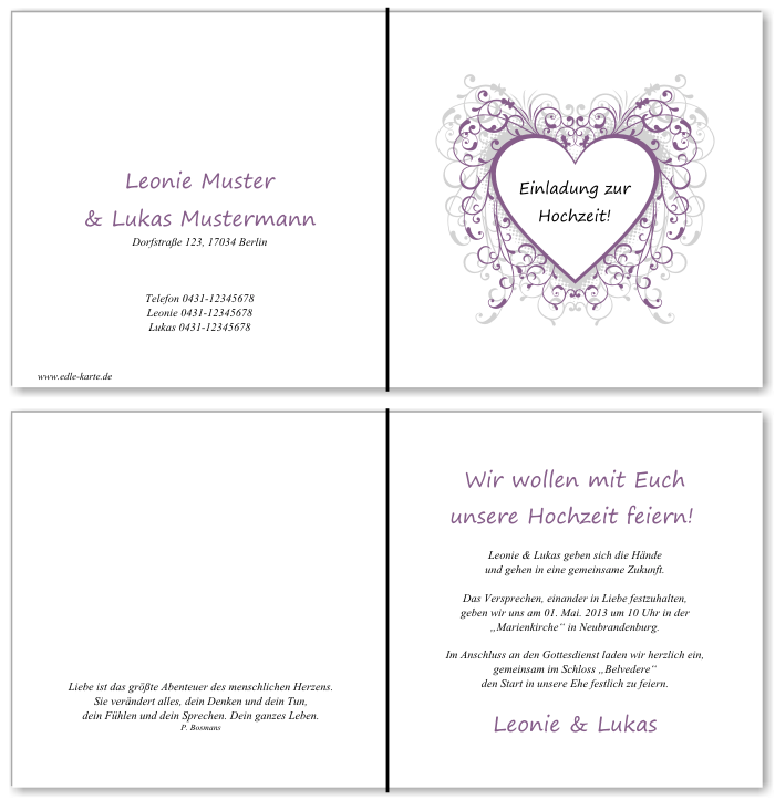  Einladungskarten Hochzeit, Hochzeitseinladungen, Hochzeitskarten, Einladungen für Hochzeit