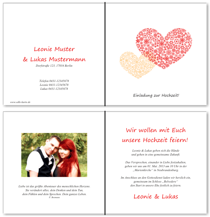  Einladungskarten Hochzeit, Hochzeitseinladungen, Hochzeitskarten, Einladungen für Hochzeit