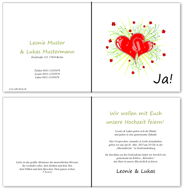  Einladungskarten Hochzeit, Hochzeitseinladungen, Hochzeitskarten, Einladungen für Hochzeit
