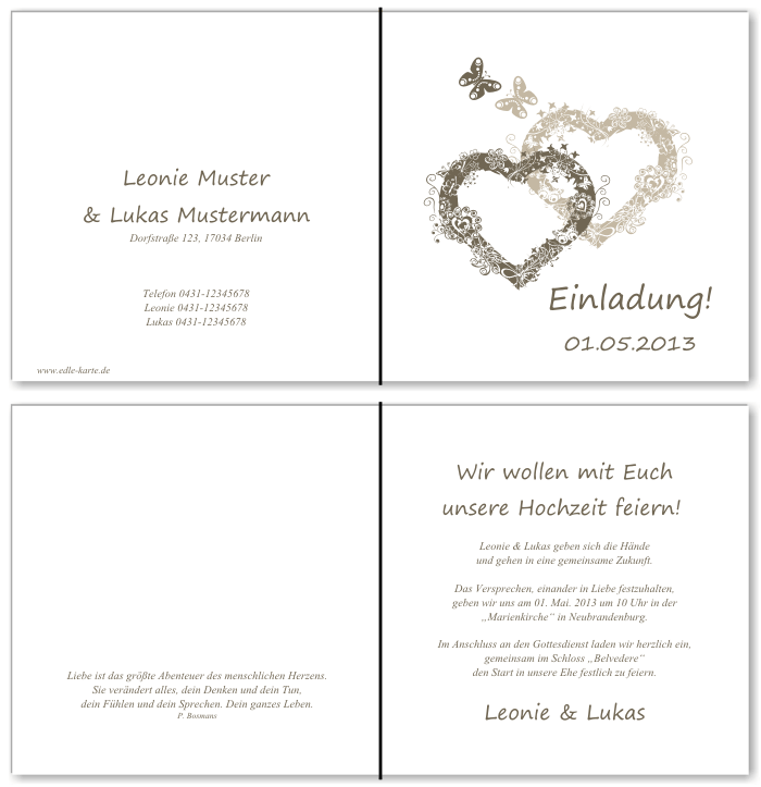  Einladungskarten Hochzeit, Hochzeitseinladungen, Hochzeitskarten, Einladungen für Hochzeit