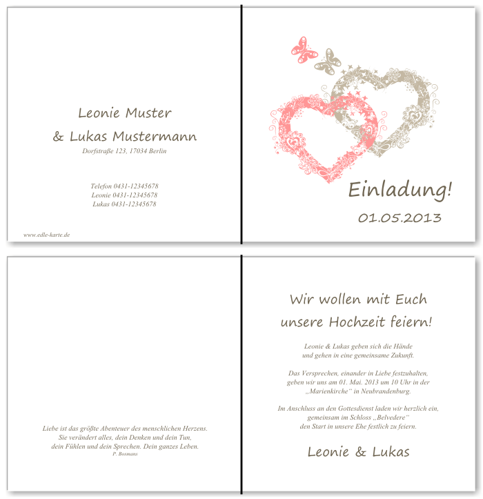  Einladungskarten Hochzeit, Hochzeitseinladungen, Hochzeitskarten, Einladungen für Hochzeit