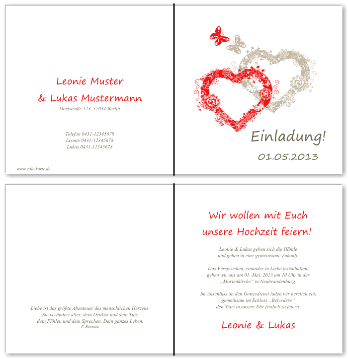  Einladungskarten Hochzeit, Hochzeitseinladungen, Hochzeitskarten, Einladungen für Hochzeit