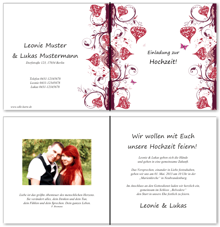  Einladungskarten Hochzeit, Hochzeitseinladungen, Hochzeitskarten, Einladungen für Hochzeit