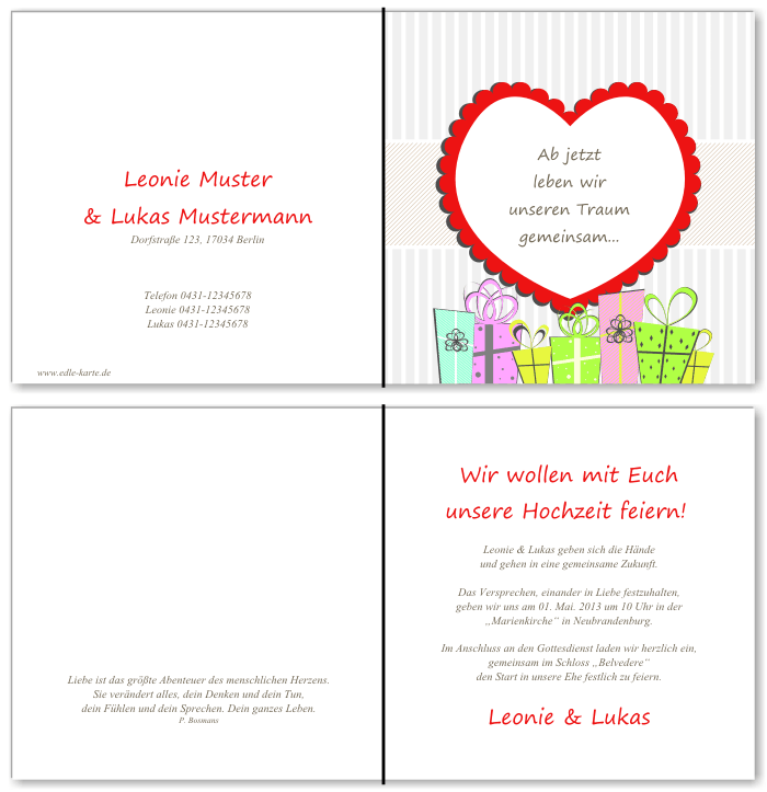  Einladungskarten Hochzeit, Hochzeitseinladungen, Hochzeitskarten, Einladungen für Hochzeit