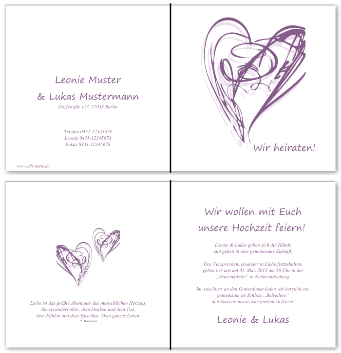  Einladungskarten Hochzeit, Hochzeitseinladungen, Hochzeitskarten, Einladungen für Hochzeit