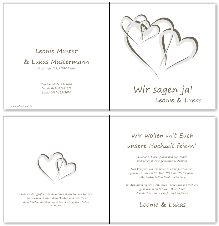  Einladungskarten Hochzeit, Hochzeitseinladungen, Hochzeitskarten, Einladungen für Hochzeit