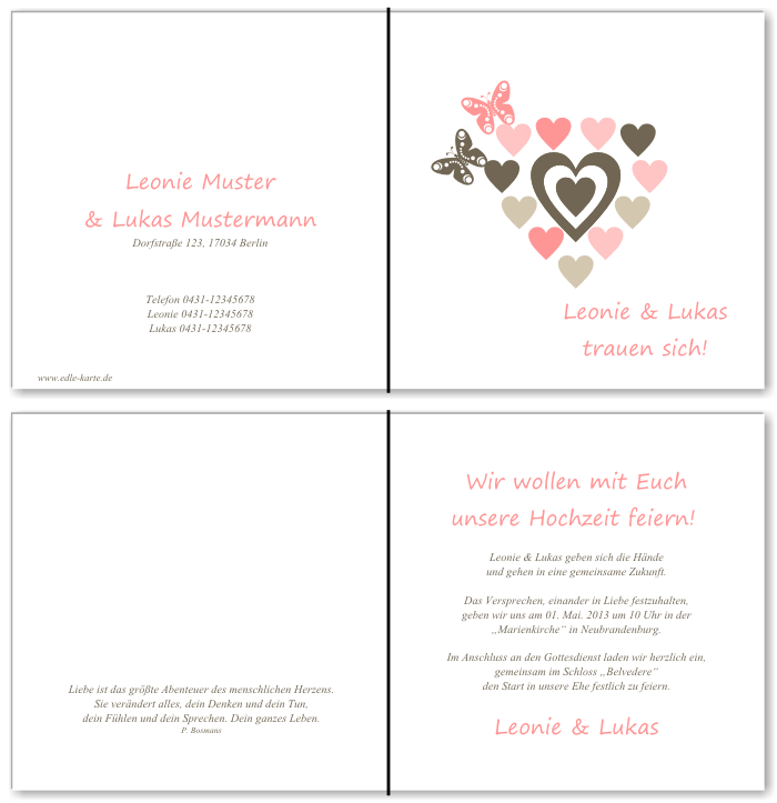 Einladungskarten Hochzeit, Hochzeitseinladungen, Hochzeitskarten, Einladungen für Hochzeit