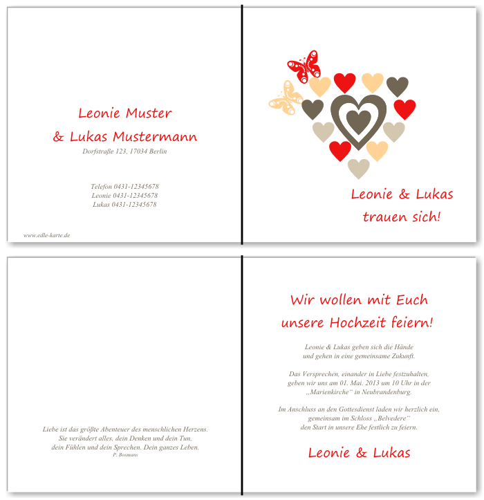  Einladungskarten Hochzeit, Hochzeitseinladungen, Hochzeitskarten, Einladungen für Hochzeit