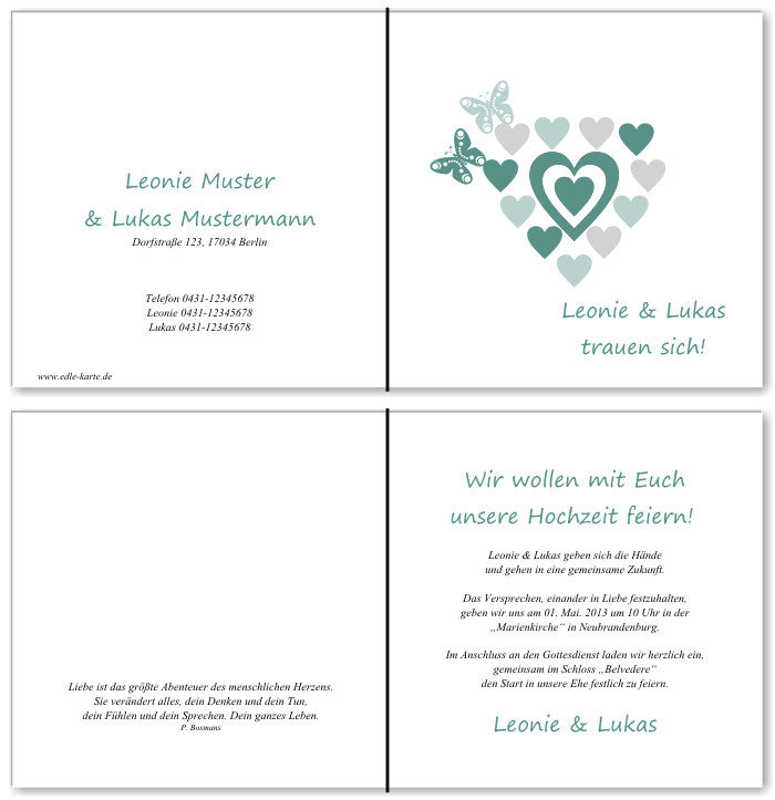  Einladungskarten Hochzeit, Hochzeitseinladungen, Hochzeitskarten, Einladungen für Hochzeit