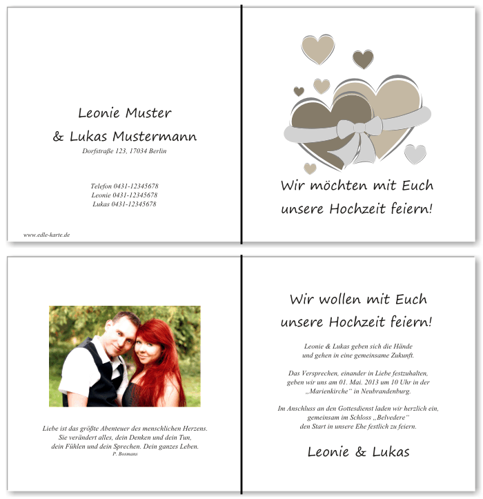  Einladungskarten Hochzeit, Hochzeitseinladungen, Hochzeitskarten, Einladungen für Hochzeit