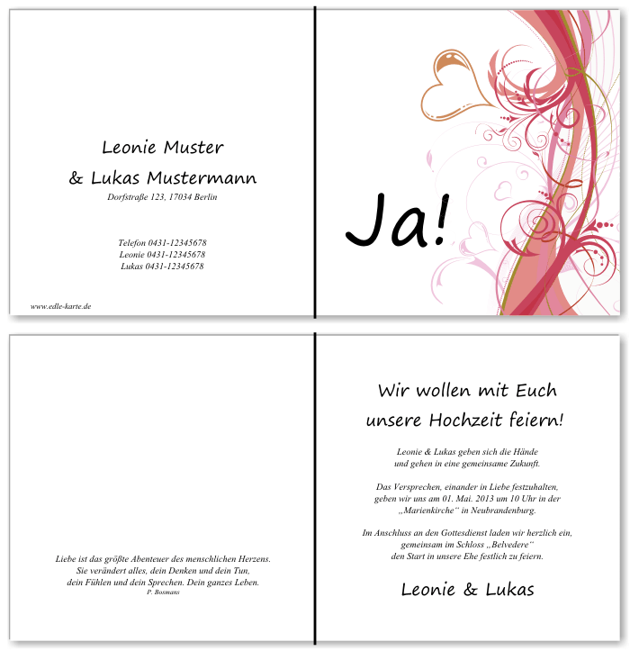  Einladungskarten Hochzeit, Hochzeitseinladungen, Hochzeitskarten, Einladungen für Hochzeit