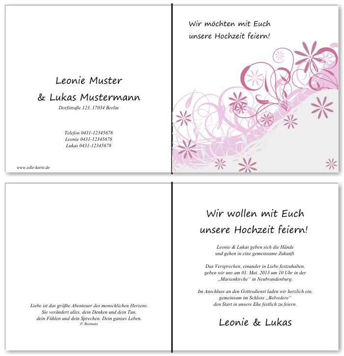  Einladungskarten Hochzeit, Hochzeitseinladungen, Hochzeitskarten, Einladungen für Hochzeit