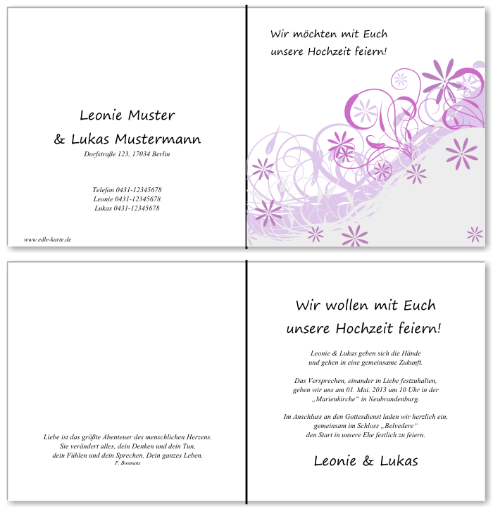  Einladungskarten Hochzeit, Hochzeitseinladungen, Hochzeitskarten, Einladungen für Hochzeit