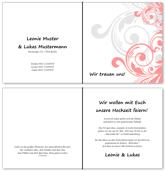  Einladungskarten Hochzeit, Hochzeitseinladungen, Hochzeitskarten, Einladungen für Hochzeit