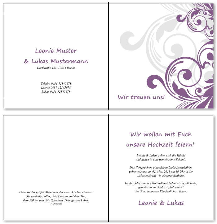  Einladungskarten Hochzeit, Hochzeitseinladungen, Hochzeitskarten, Einladungen für Hochzeit