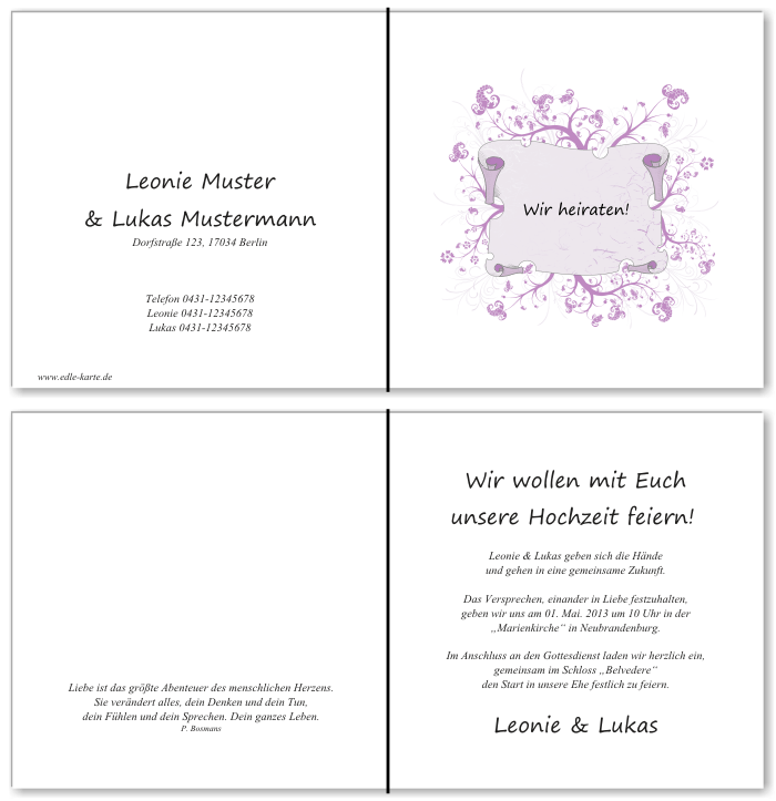  Einladungskarten Hochzeit, Hochzeitseinladungen, Hochzeitskarten, Einladungen für Hochzeit