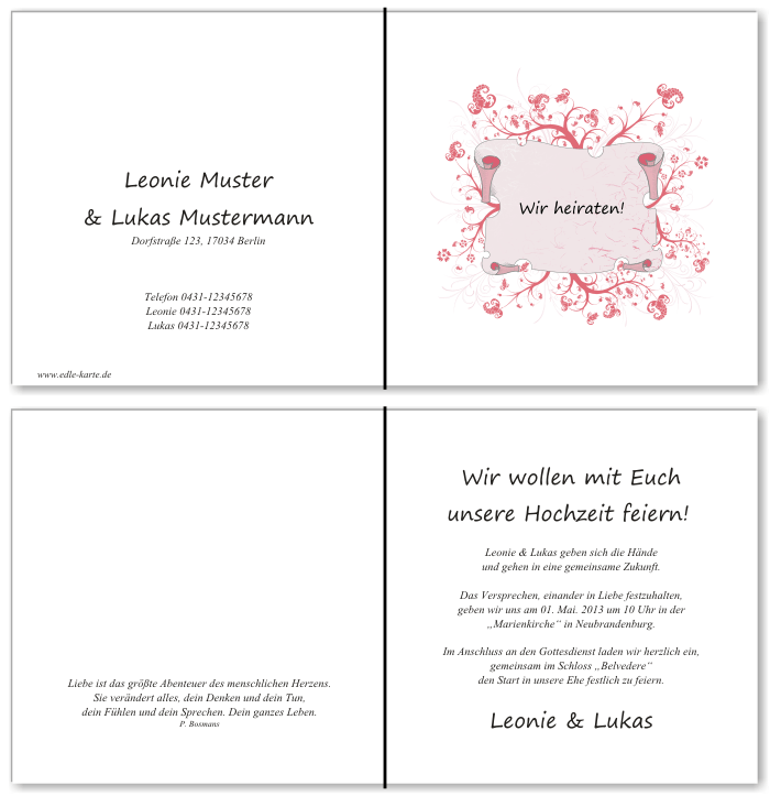  Einladungskarten Hochzeit, Hochzeitseinladungen, Hochzeitskarten, Einladungen für Hochzeit