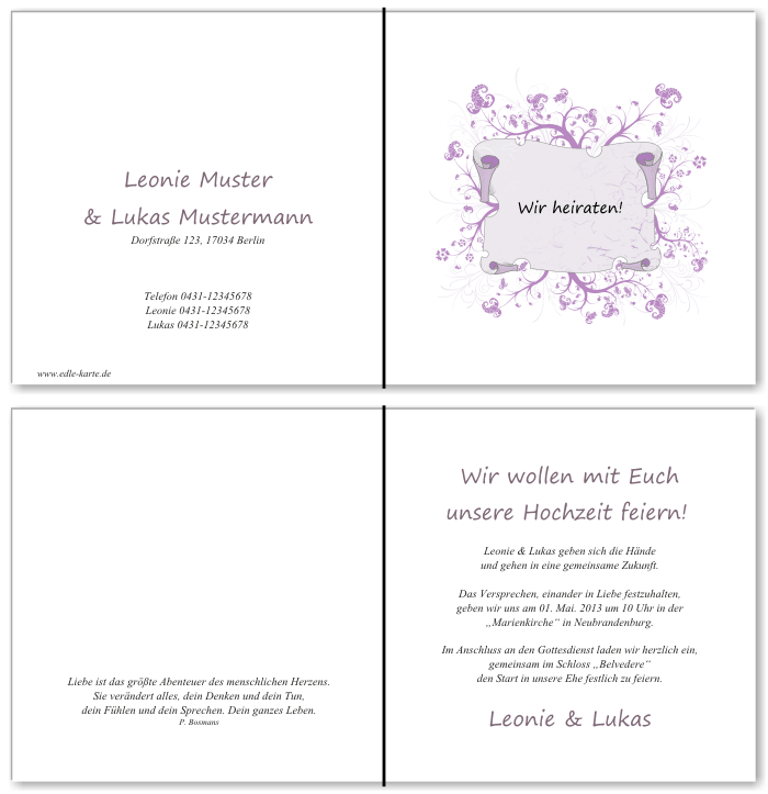 Einladungskarten Hochzeit, Hochzeitseinladungen, Hochzeitskarten, Einladungen für Hochzeit
