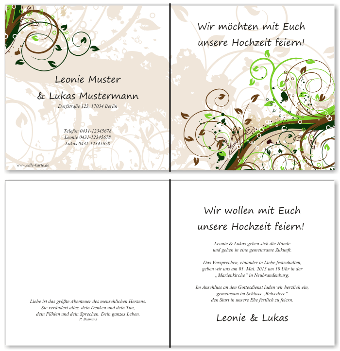 Einladungskarten Hochzeit, Hochzeitseinladungen, Hochzeitskarten, Einladungen für Hochzeit