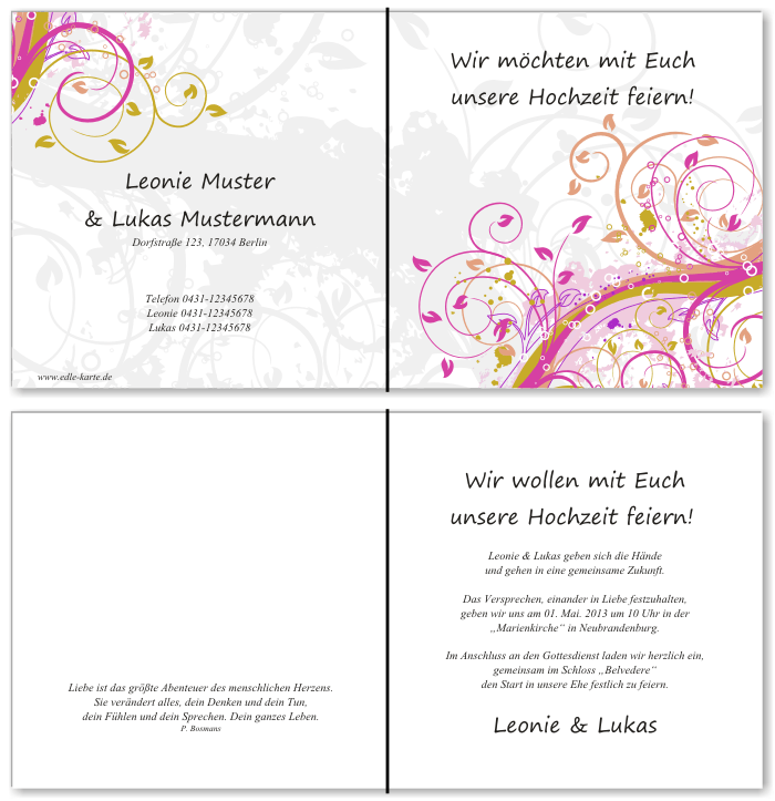  Einladungskarten Hochzeit, Hochzeitseinladungen, Hochzeitskarten, Einladungen für Hochzeit