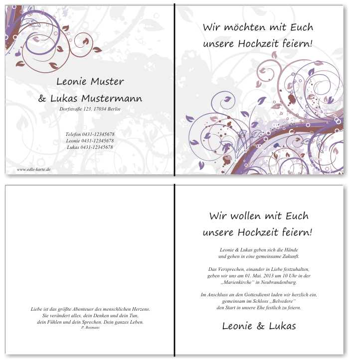  Einladungskarten Hochzeit, Hochzeitseinladungen, Hochzeitskarten, Einladungen für Hochzeit