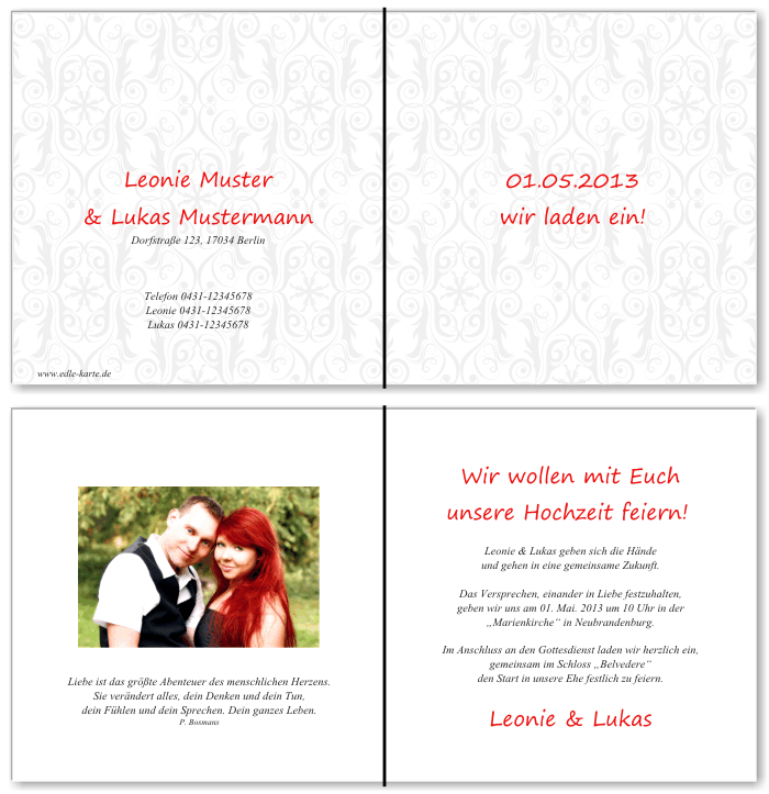  Einladungskarten Hochzeit, Hochzeitseinladungen, Hochzeitskarten, Einladungen für Hochzeit