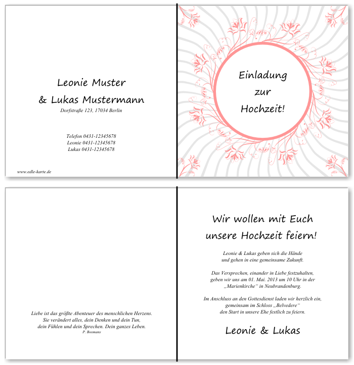  Einladungskarten Hochzeit, Hochzeitseinladungen, Hochzeitskarten, Einladungen für Hochzeit