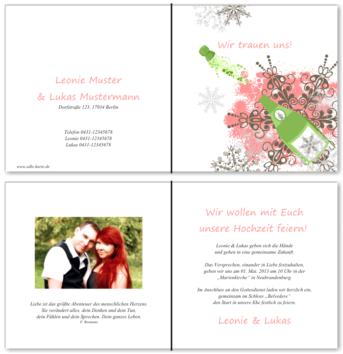  Einladungskarten Hochzeit, Hochzeitseinladungen, Hochzeitskarten, Einladungen für Hochzeit