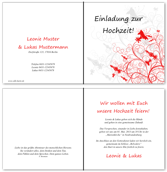  Einladungskarten Hochzeit, Hochzeitseinladungen, Hochzeitskarten, Einladungen für Hochzeit